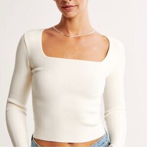 Abercrombie Ribbed Square Neck Ottoman Long Sleeve XS